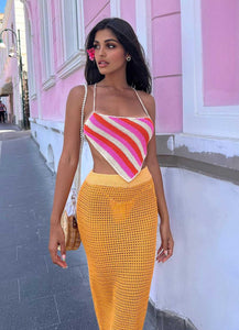 Cancun Crochet Halter Top - Pink Orange - Peppermayo